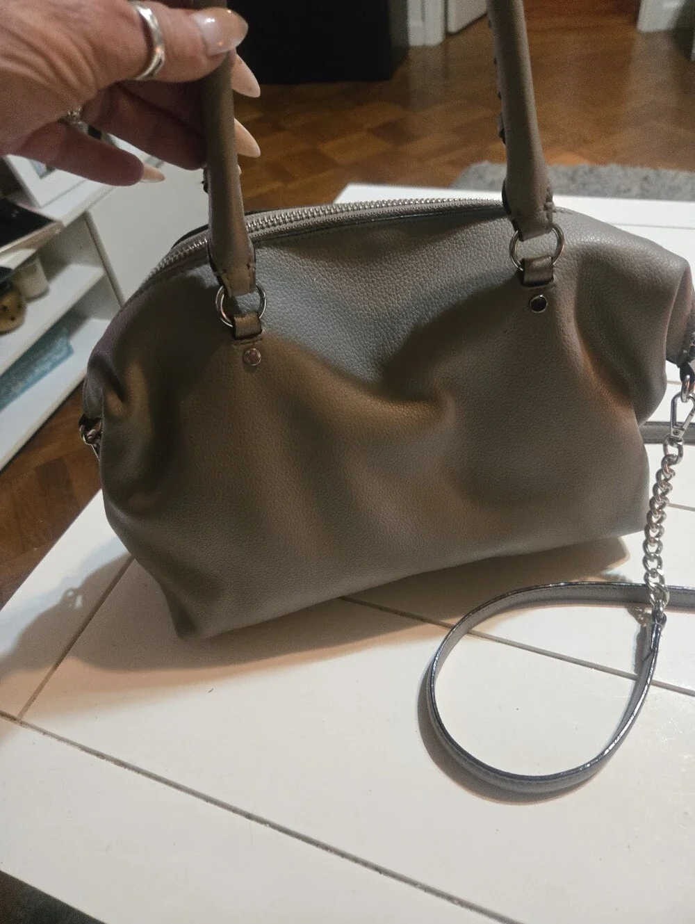 Taupe Leather Satchel with Chain Detail Nwot Victoria Secret Cross Body/ Shoulde